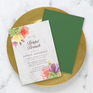 Vibrant Blooms Marble Bridal Brunch Invitation