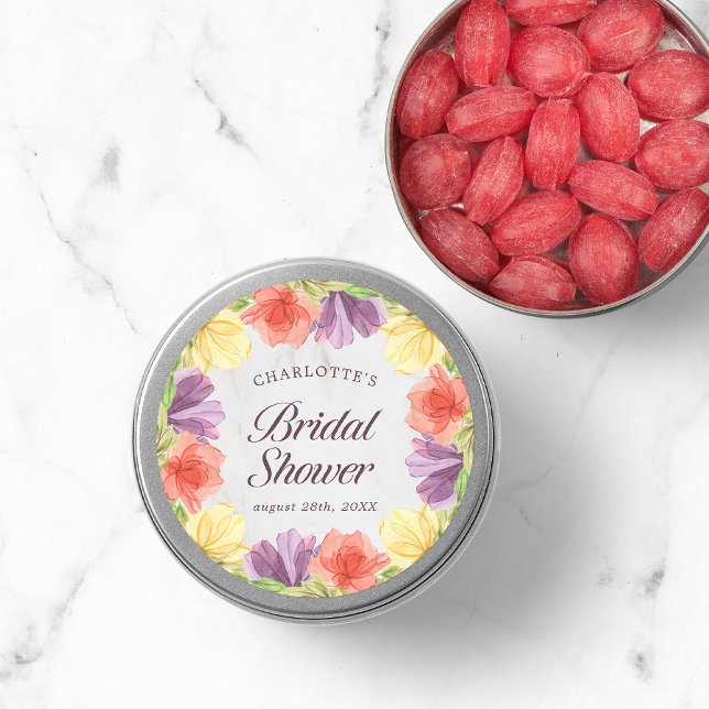 Vibrant Blooms Marble Bridal Shower Classic Round Sticker (Creator Uploaded)