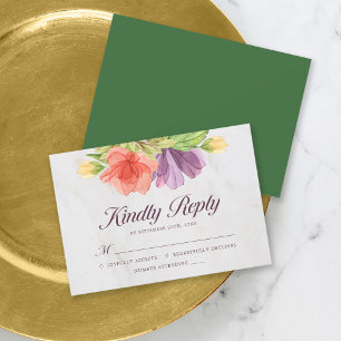 Vibrant Blooms Marble Kindly Reply RSVP Card