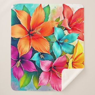 Vibrant Blooms: Tropical Floral Magic Design Sherpa Blanket