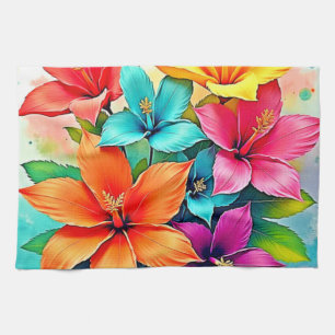 Vibrant Blooms: Tropical Floral Magic Design  Tea Towel