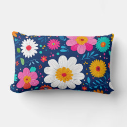 Vibrant Blossom Extravaganza - Colourful Floral Pa Lumbar Cushion