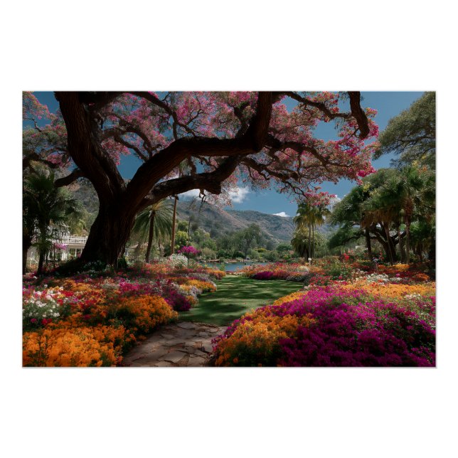 Vibrant Blossom Tree Garden Paradise View Poster (Front)