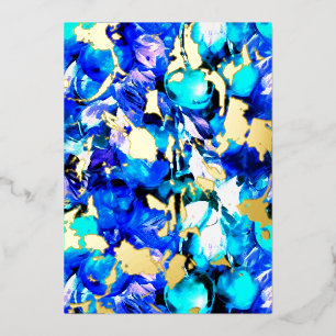 Vibrant blue abstract art w foiling foil holiday card