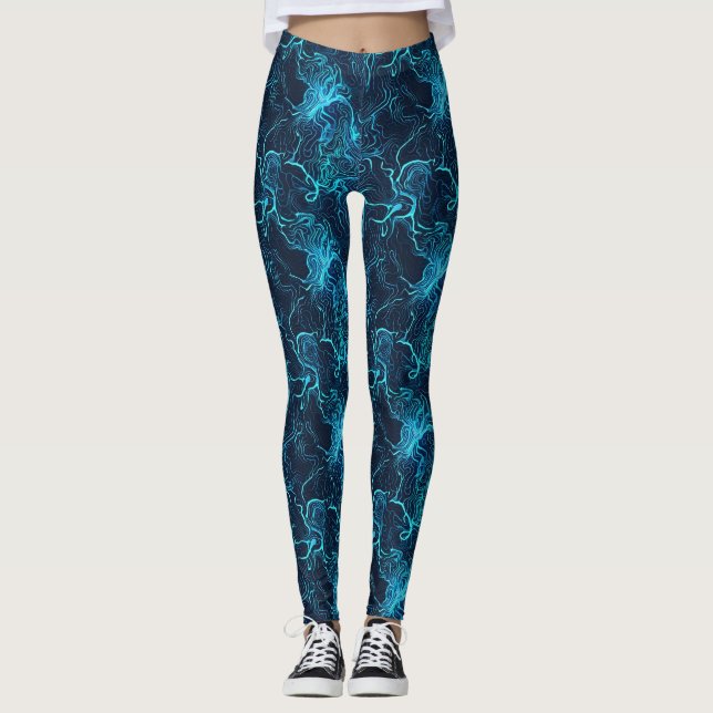 Vibrant Blue Abstract Print Leggings (Front)