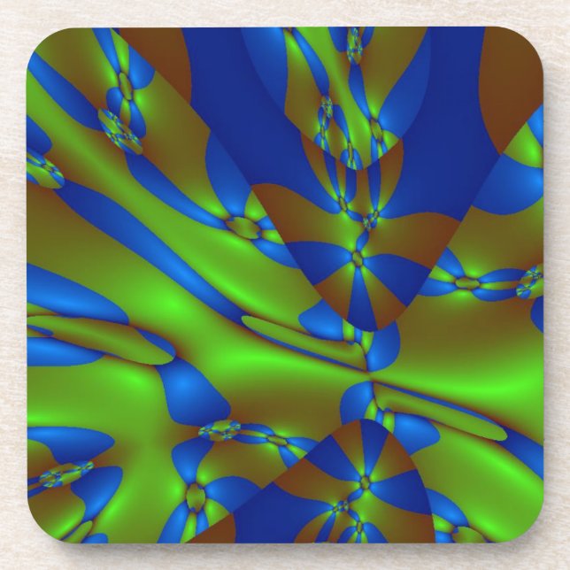 Vibrant Blue and Green Splashes Coaster (Front)