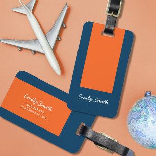 Vibrant Blue and Orange Colour Block Luggage Tag