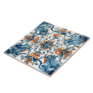 Vibrant Blue and Orange Tile Pattern