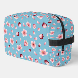Vibrant Blue and Pink Cherry Blossom Spring Floral Dopp Kit