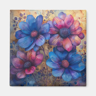 Vibrant Blue and Purple Floral Magnet