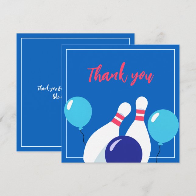 Vibrant Blue and Red Bowling 6th Birthday Thank You Card (Front/Back)