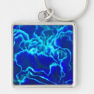 Vibrant Blue and Teal Carnation Flower Key Ring