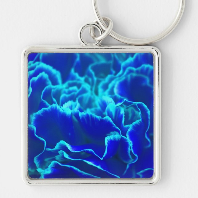 Vibrant Blue and Teal Carnation Flower Key Ring (Front)
