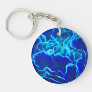 Vibrant Blue and Teal Carnation Flower Key Ring