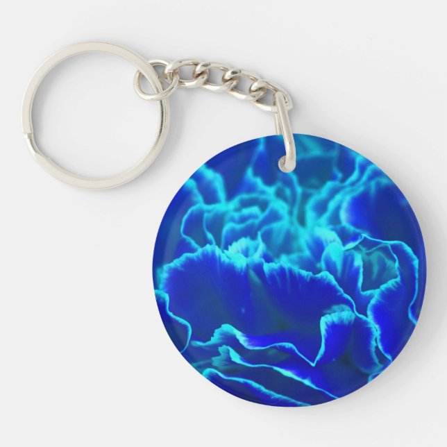 Vibrant Blue and Teal Carnation Flower Key Ring (Front)