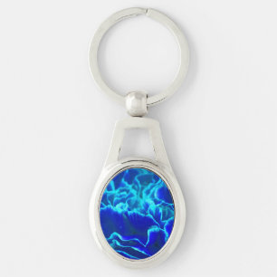 Vibrant Blue and Teal Carnation Flower Key Ring