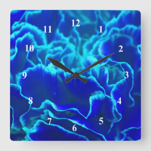 Vibrant Blue and Teal Carnation Flower Square Wall Clock