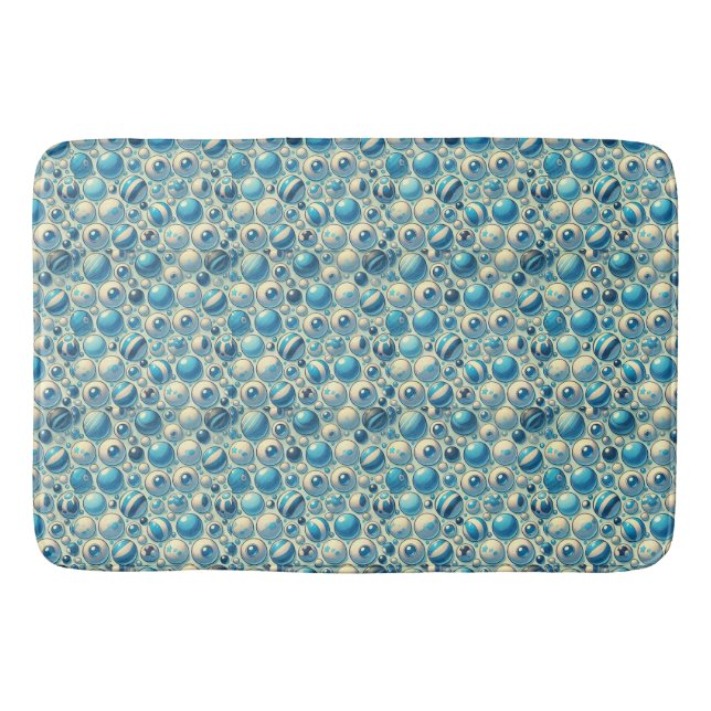 Vibrant Blue and White Decorative Spheres Bath Mat (Front)