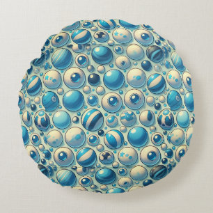 Vibrant Blue and White Decorative Spheres Round Cushion