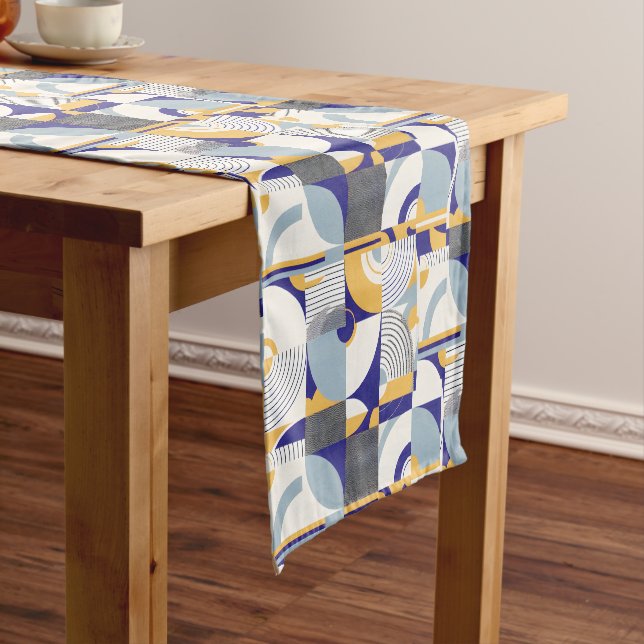 Vibrant Blue and Yellow Circle Patter Table Runner (In Situ)