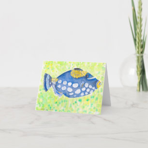 Vibrant blue and yellow fish in green water card