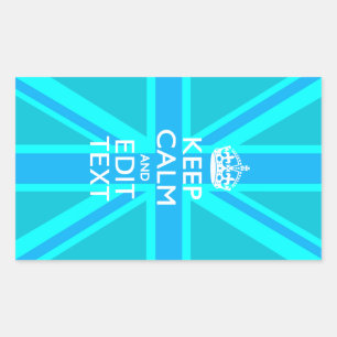 Vibrant Blue Aqua Keep Calm Your Text Union Jack Rectangular Sticker