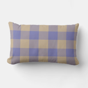 Vibrant Blue Beige Gingham Check Pattern Lumbar Cushion