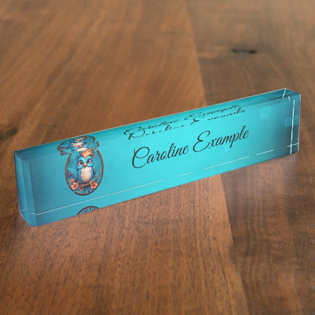 Vibrant blue bird in a cartoon style nameplate (Side)