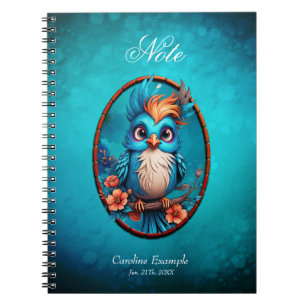 Vibrant blue bird in a cartoon style notebook
