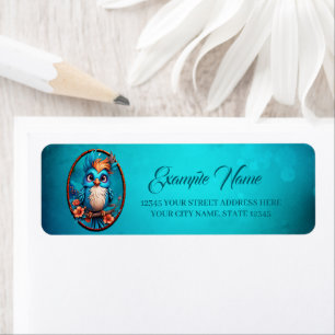 Vibrant blue bird in a cartoon style return address label