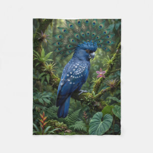 Vibrant Blue Bird In Tropical Foliage Fleece Blank Blanket