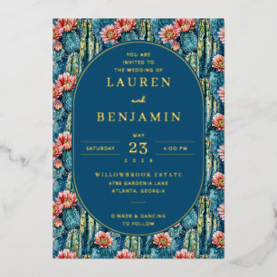 Vibrant Blue Cactus Watercolor Pattern