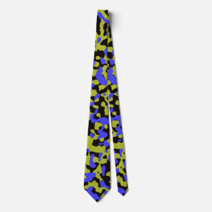 Vibrant Blue Camo in Olive Green and Black Tie