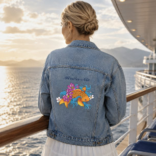 Vibrant Blue Cherry Blossoms Koi Fish Lotus     Denim Jacket