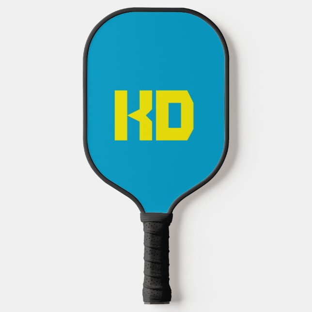 Vibrant Blue Colour Yellow Monogrammed Pickleball Paddle (Front)