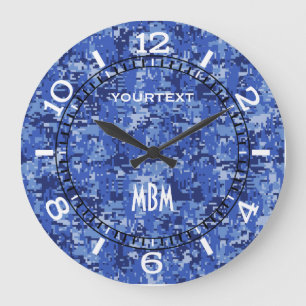 Vibrant Blue Digital Camo Camouflage Dial on a Large Clock
