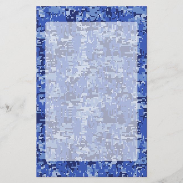 Vibrant Blue Digital Camo Camouflage Texture Stationery (Front)