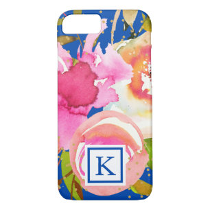 Vibrant Blue Floral and Confetti Monogram iPhone 8/7 Case