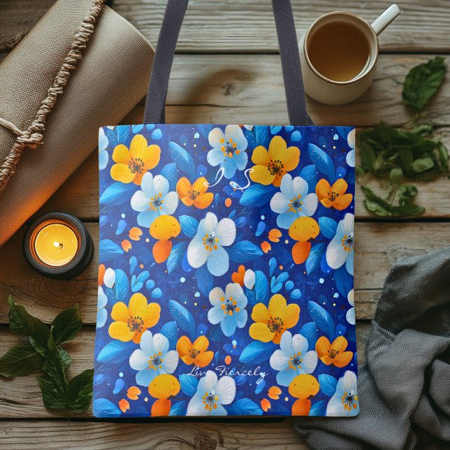 Vibrant Blue Floral Pattern – Colourful Botanical  Tote Bag (Creator Uploaded)