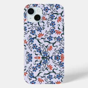  Vibrant Blue Floral Patterns with Green Vines iPhone 15 Mini Case