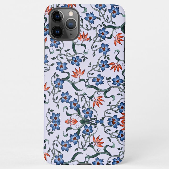 Vibrant Blue Floral Patterns with Green Vines iPhone Case (Back)