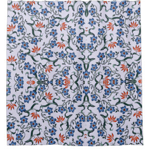  Vibrant Blue Floral Patterns with Green Vines Shower Curtain