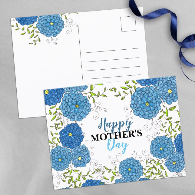 Vibrant Blue Flowers and Green Leaves Mother's Day Postcard (Creator Uploaded)