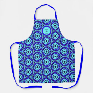 Vibrant Blue Geometric All-Over Print Pattern Apron