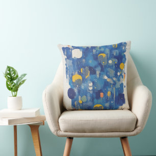 Vibrant Blue Gold Abstract Geometric Drip Cushion