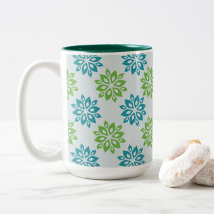 Vibrant Blue & Green Abstract Floral Two-Tone Coffee Mug