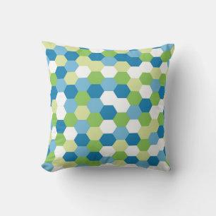 “Vibrant Blue & Green Hexagon Mosaic*Throw Pillow