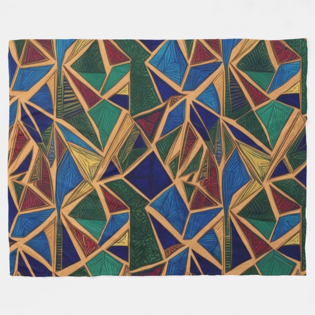 Vibrant Blue, Green & Red Geometric Pattern  Fleece Blanket (Front (Horizontal))