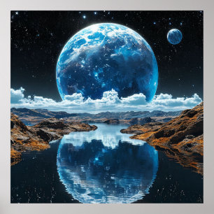 Vibrant blue moon poster