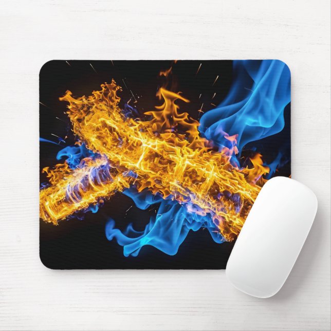 Vibrant Blue Orange Fire Energy Core Sci-Fi Mouse Pad (With Mouse)